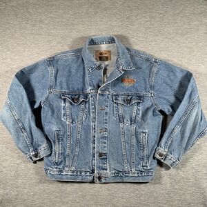 Vintage International Denim Jacket Mens Medium Taylor Guitars Embroidered 90s